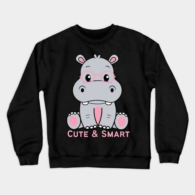 Cute and Smart Cookie Sweet little hippopotamus in pink glasses cute baby outfit Crewneck Sweatshirt by BoogieCreates